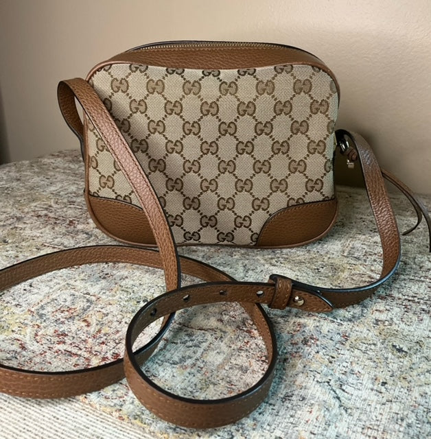 Gucci Monogram Mini Bree Messenger Bag Beige Tabacco