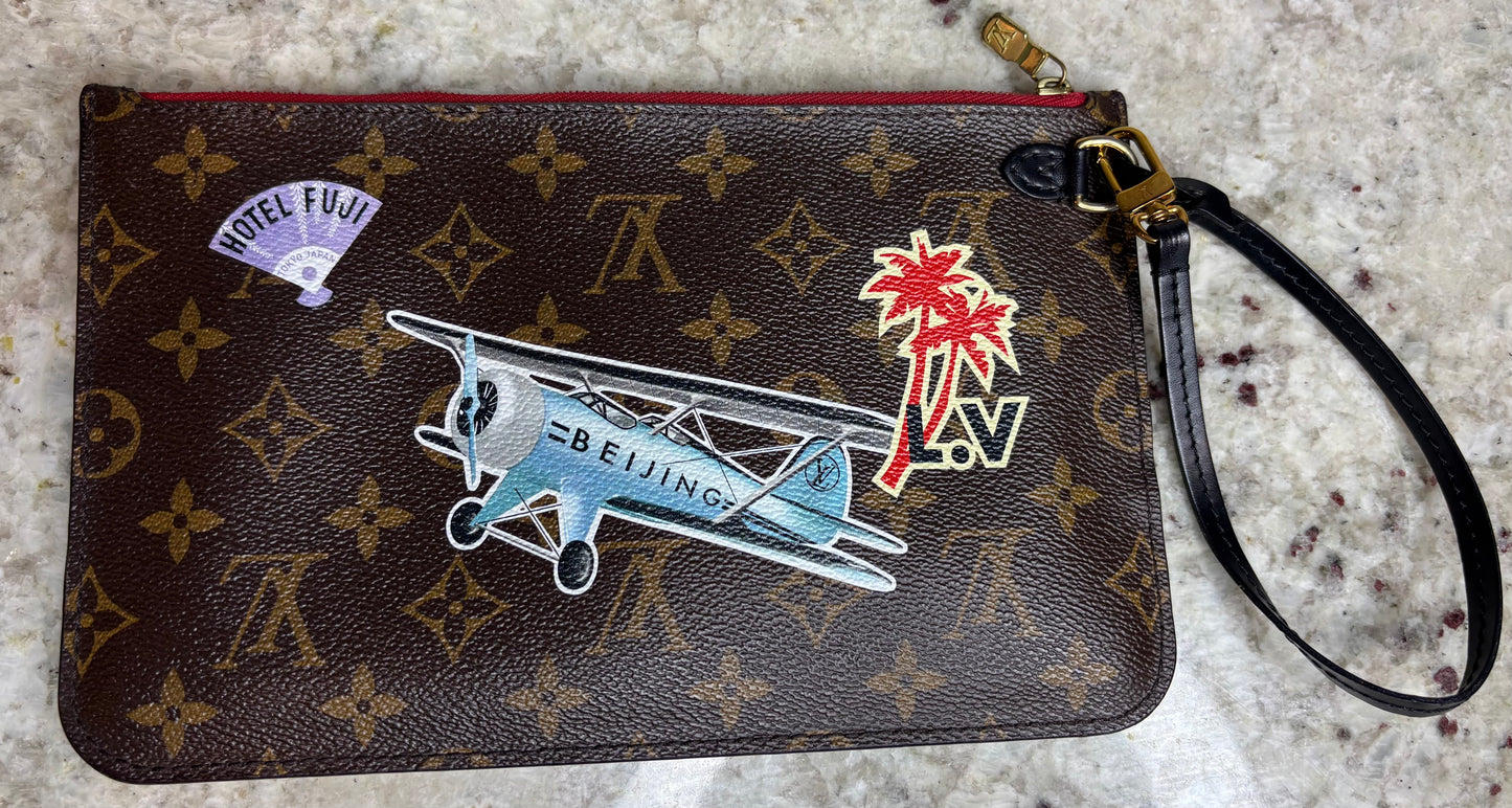Authentic Preloved LOUIS VUITTON Monogram World Tour Neverfull Pouch Canvas Leather