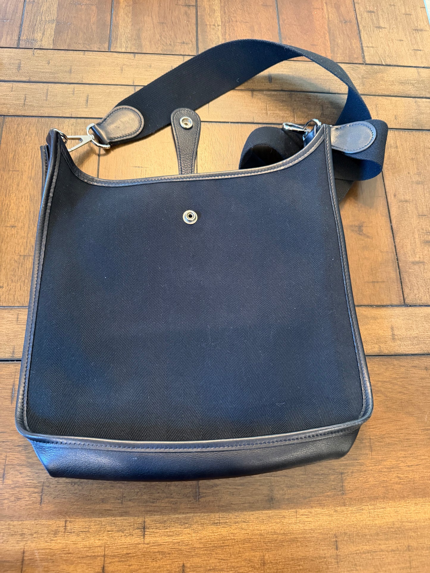Hermes Evelyne small model Bag in black canvas and leather