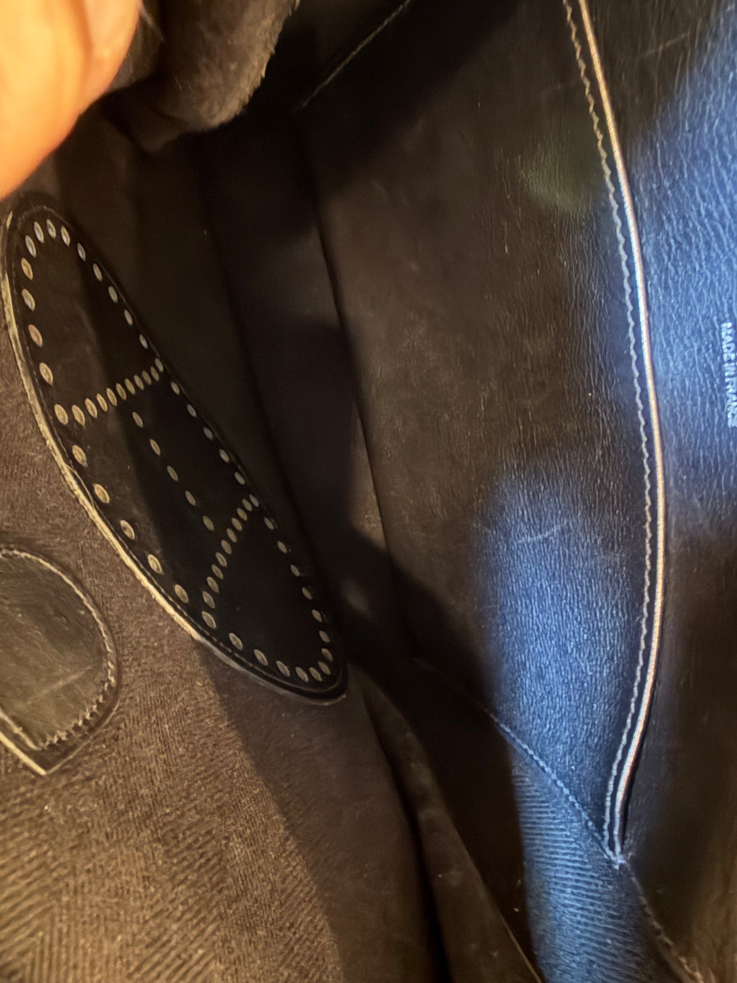 Hermes Evelyne small model Bag in black canvas and leather