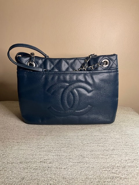 Chanel Timeless Medium Caviar Tote Navy Blue